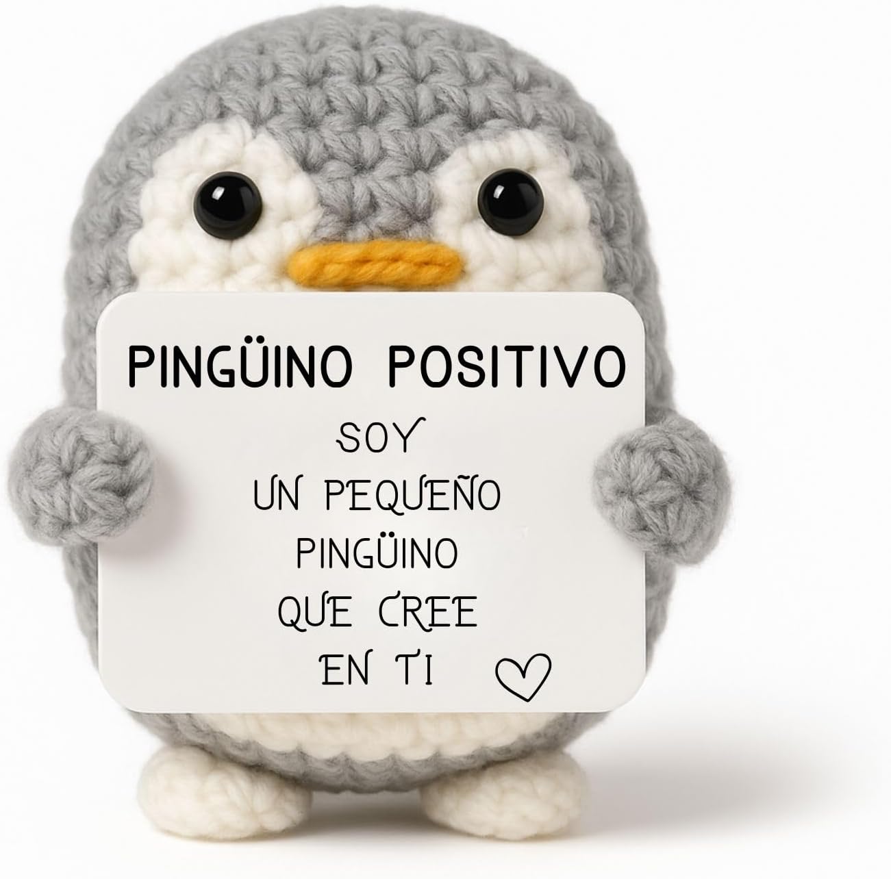 Pingüino Positivo - pingüino de ganchillo hecho a mano con la tarjeta «Soy un pequeño pingüino que cree en ti»