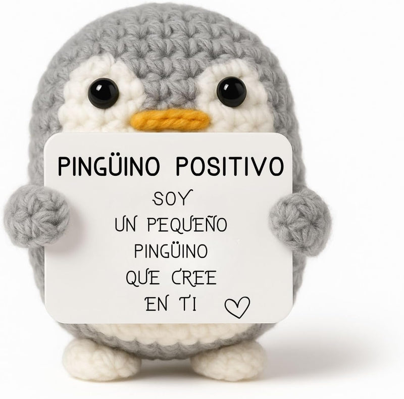 Pingüino Positivo - pingüino de ganchillo hecho a mano con la tarjeta «Soy un pequeño pingüino que cree en ti»